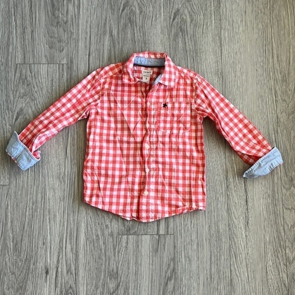 Carter’s‎ Orange and White Checkered Button Up Size 5 - Picture 1 of 6